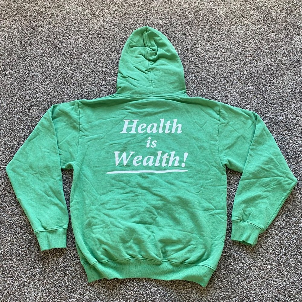 NEW SPORTY & RICH HEALTH IS WEALTH KELLY GREEN HOODIE SZ MEDIUM